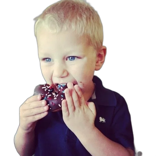 food, young, boy, blue, eyes, eating, chocolate, donut transparent PNG cut-out