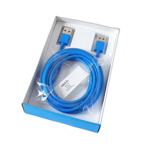 blue, usb, cable, coiled, packaged, clear, plastic, bag transparent PNG cut-out