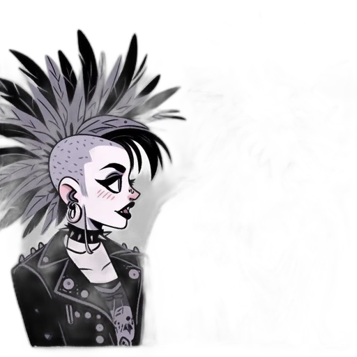 hair, jacket, creature, crown, cartoon, concept art, cyberpunk, comic book art transparent PNG cut-out