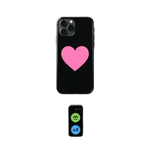 neon, black, smartphone, pink, heart, design, back, displayed transparent PNG cut-out