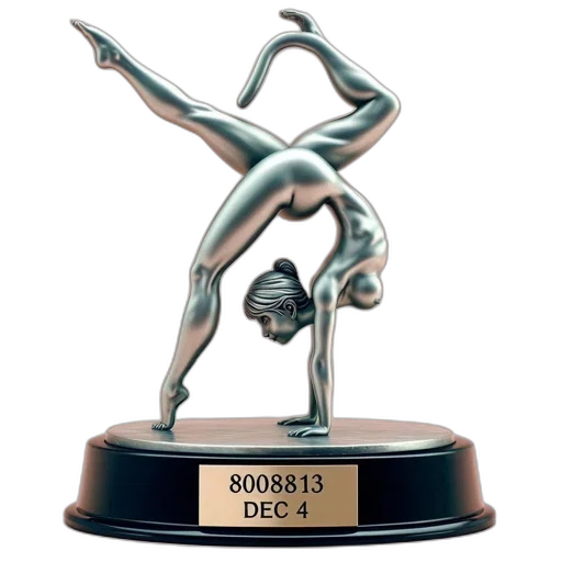 elaborate, metallic, sculpture, female, figure, performs, athletic, pose transparent PNG cut-out