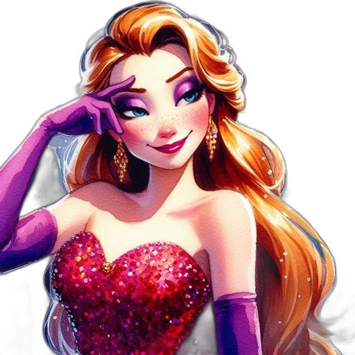 dress, crown, cartoon, fantasy art, comic book art, concept art, woman, sequined transparent PNG cut-out