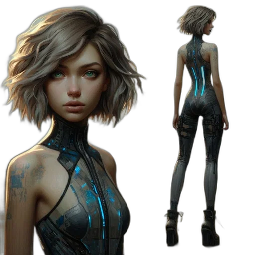 dress, concept art, cyberpunk, fantasy art, comic book art, blue, dark, pastel transparent PNG cut-out
