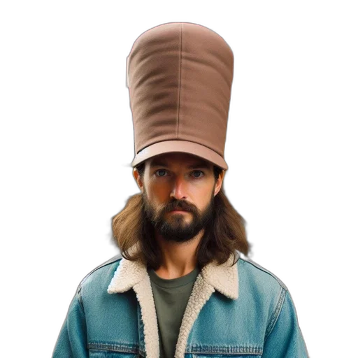 hat, jacket, hair, crown, concept art, 3d render, vaporwave, photorealistic transparent PNG cut-out