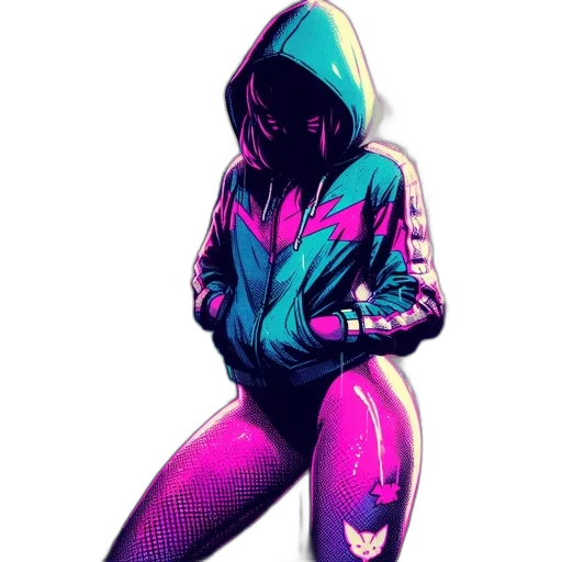 jacket, robot, creature, cyberpunk, vaporwave, comic book art, concept art, neon lights transparent PNG cut-out