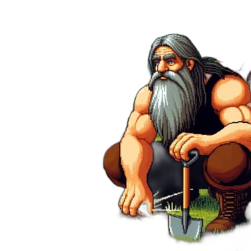 fantasy art, pixel art, concept art, comic book art, old, farmer, white, beard transparent PNG cut-out