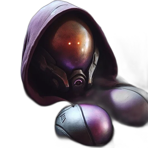 robot, mask, weapon, creature, concept art, 3d render, fantasy art, cyberpunk transparent PNG cut-out