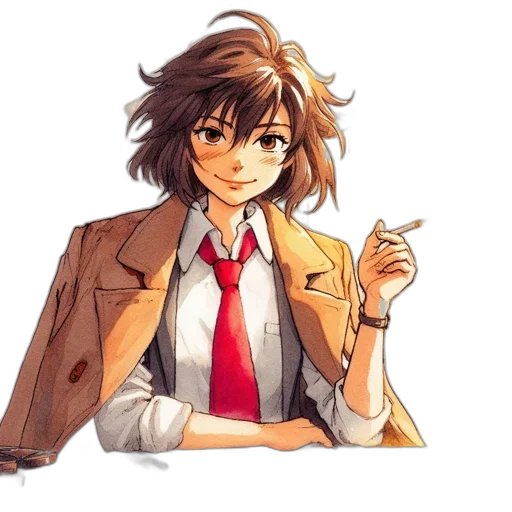jacket, staff, face, umbrella, pixel art, anime, concept art, watercolor transparent PNG cut-out