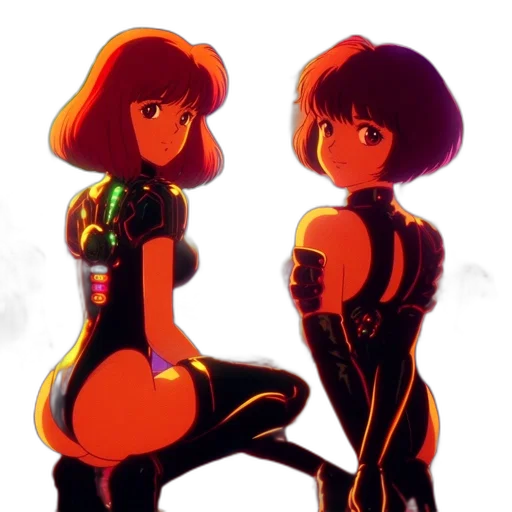robot, dress, concept art, anime, pixel art, cartoon, neon lights, outer space transparent PNG cut-out