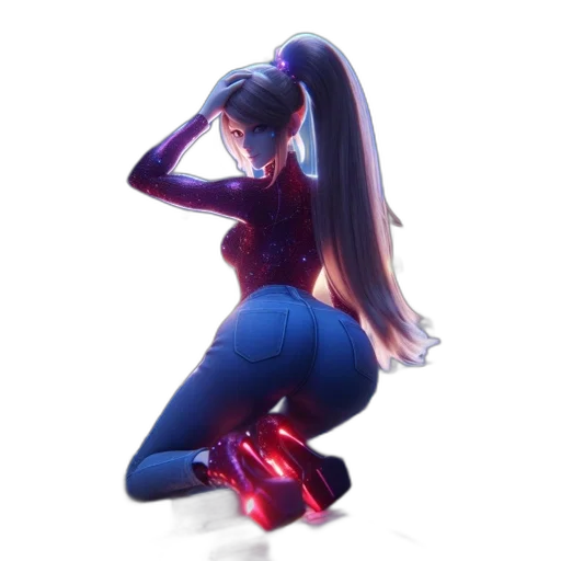 hair, shoes, weapon, robot, anime, concept art, 3d render, vaporwave transparent PNG cut-out