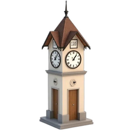 building, 3d render, concept art, pixel art, photorealistic, detailed, model, clock transparent PNG cut-out