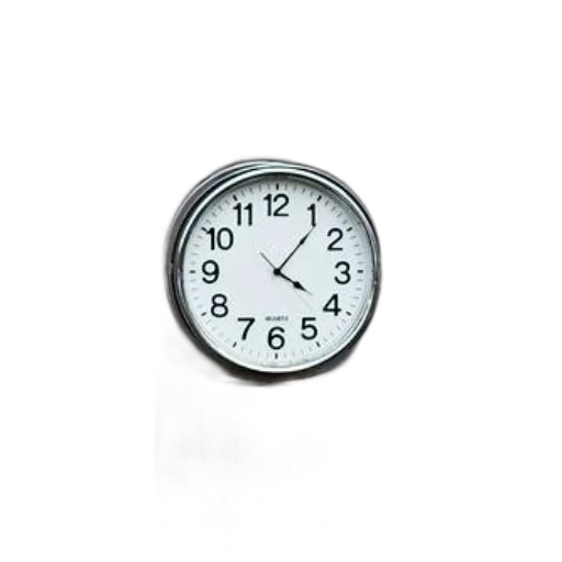round, clock, black, numbers, hands, mounted, cylindrical, metal transparent PNG cut-out