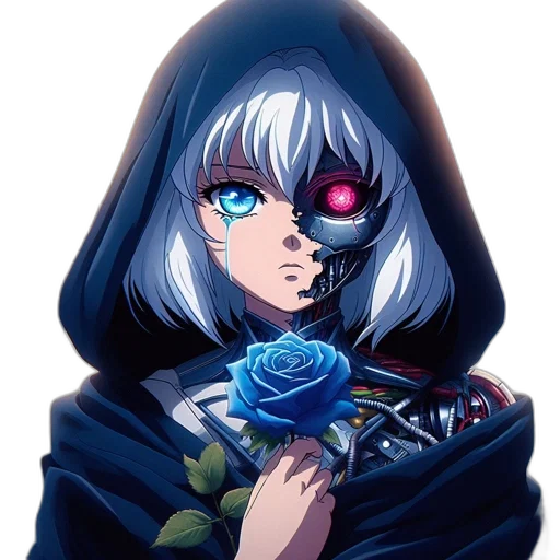 flower, face, mask, jacket, anime, vaporwave, pixel art, cyberpunk transparent PNG cut-out