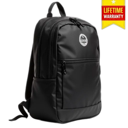 black, backpack, zipper, closure, multiple, compartments, displayed, against transparent PNG cut-out