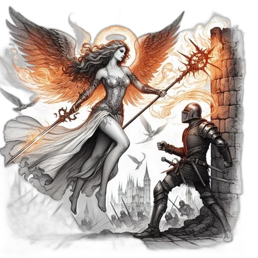 fantasy art, concept art, comic book art, pixel art, fire, female, figure, fiery transparent PNG cut-out