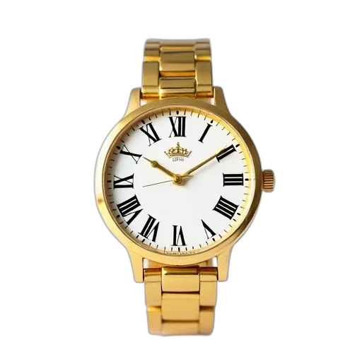 jewelry, gold, wristwatch, white, face, black, roman, numerals transparent PNG cut-out