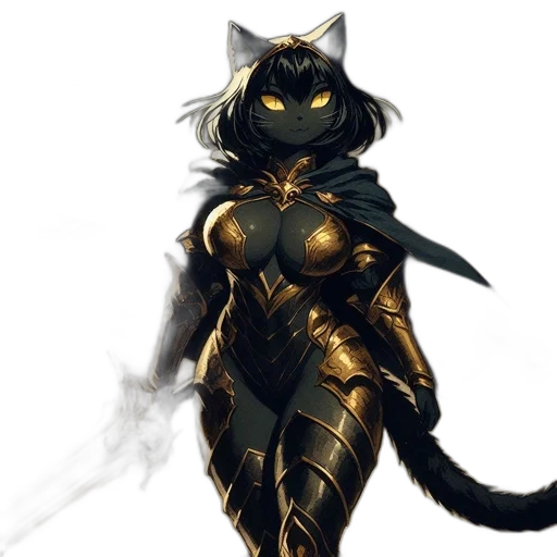 fantasy art, concept art, comic book art, pixel art, golden, dark, anthropomorphic, cat transparent PNG cut-out