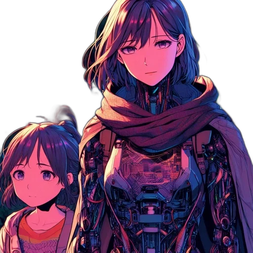 dress, robot, jacket, mask, anime, cyberpunk, concept art, pixel art transparent PNG cut-out