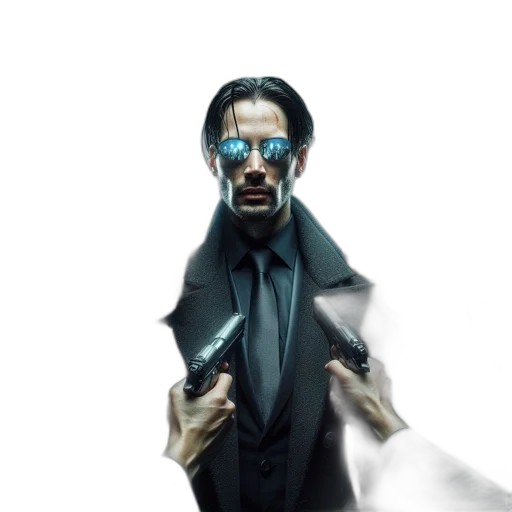 mask, jacket, face, staff, concept art, cyberpunk, comic book art, fantasy art transparent PNG cut-out