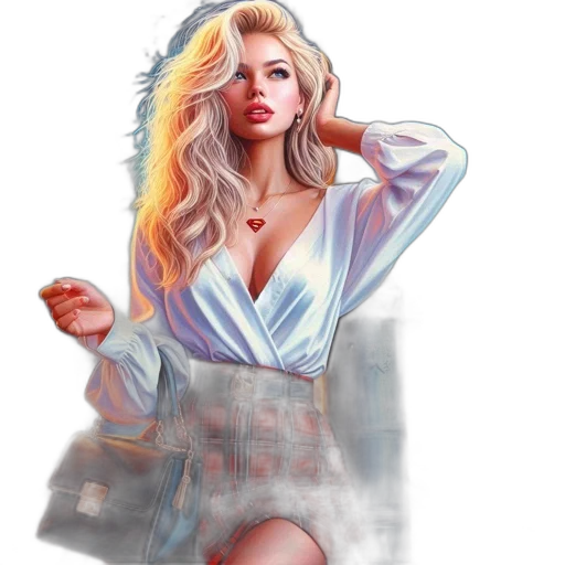 dress, jacket, hair, fantasy art, photorealistic, concept art, comic book art, neon lights transparent PNG cut-out