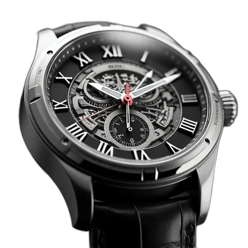 close-up, image, wristwatch, black, strap, silver, case, watch transparent PNG cut-out