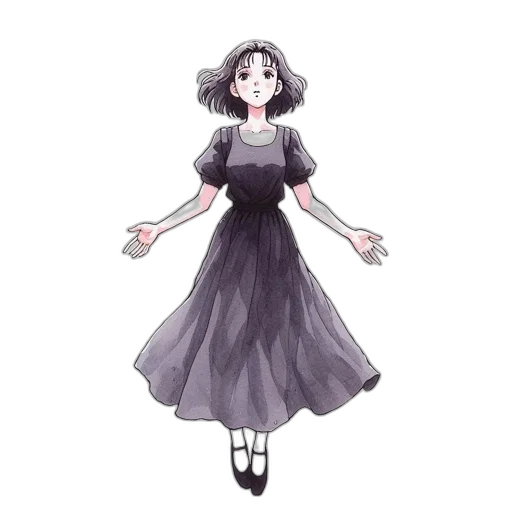 dress, creature, staff, flower, concept art, anime, cartoon, watercolor transparent PNG cut-out