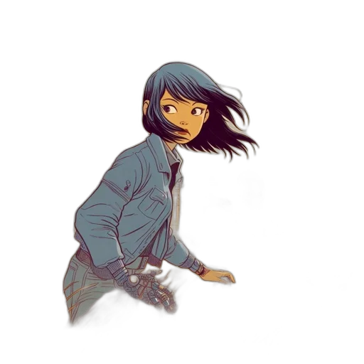 jacket, creature, hair, robot, concept art, cartoon, comic book art, pixel art transparent PNG cut-out