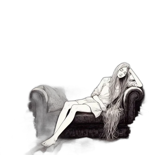 furniture, hair, dress, creature, concept art, pencil sketch, fantasy art, photorealistic transparent PNG cut-out