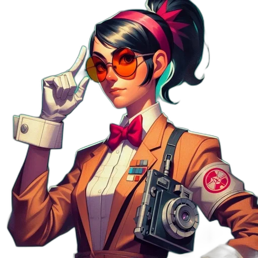 staff, jacket, weapon, face, concept art, cyberpunk, comic book art, cartoon transparent PNG cut-out