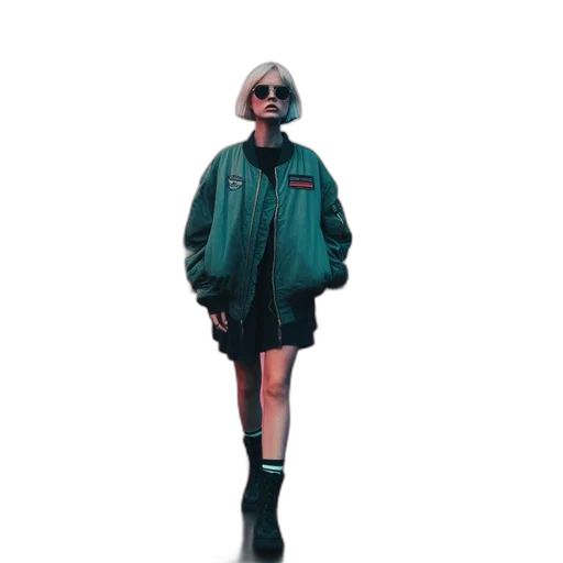 jacket, dress, umbrella, staff, vaporwave, cyberpunk, concept art, 3d render transparent PNG cut-out