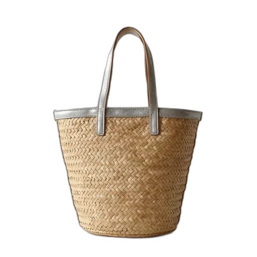 hat, 3d render, woven, straw, tote, bag, metallic, silver transparent PNG cut-out