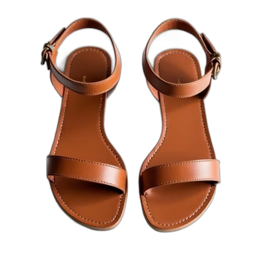 shoes, pair, brown, leather, sandals, flat, sole, strap transparent PNG cut-out