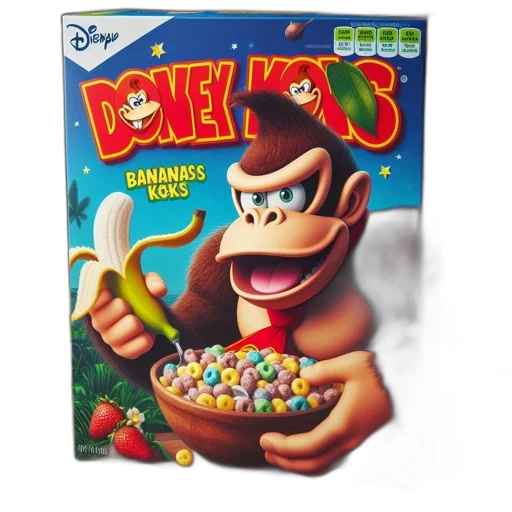 food, image, depicts, cereal, box, labeled, donkey, kong transparent PNG cut-out