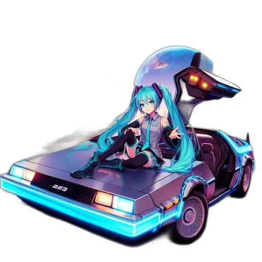 car, robot, weapon, vaporwave, cyberpunk, concept art, 3d render, neon lights transparent PNG cut-out