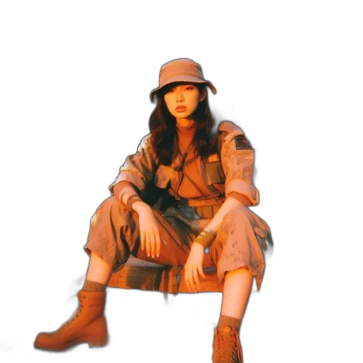 hat, jacket, photorealistic, concept art, pixel art, oil painting, earth tones, young transparent PNG cut-out