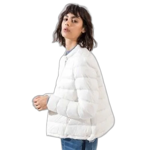 jacket, woman, white, puffer, forever, branding, styled, casually transparent PNG cut-out