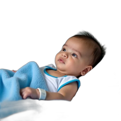 photorealistic, 3d render, baby, lying, hospital, bed, blue, blanket transparent PNG cut-out