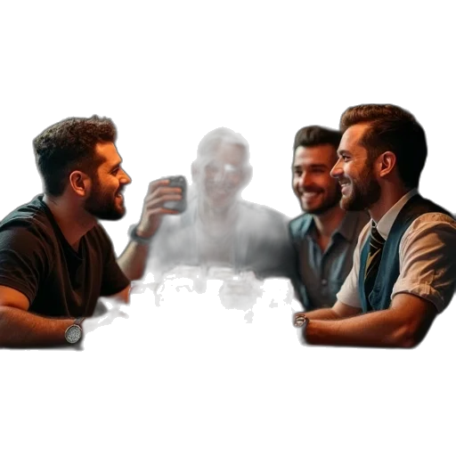 concept art, 3d render, photorealistic, oil painting, group, men, sitting, table transparent PNG cut-out