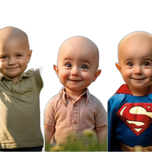 photorealistic, 3d render, concept art, image, collage, three, kids, one transparent PNG cut-out