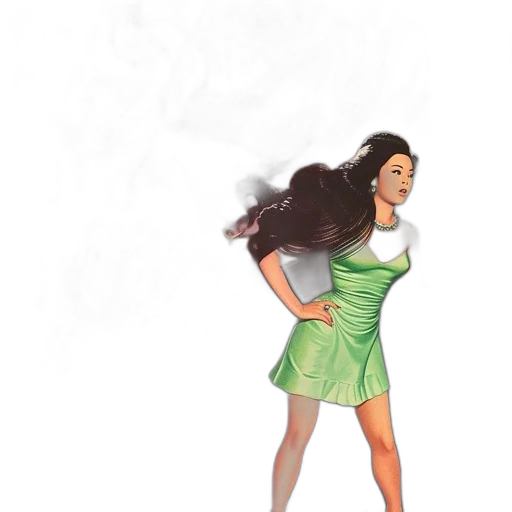 dress, staff, hair, concept art, 3d render, cartoon, pixel art, green transparent PNG cut-out