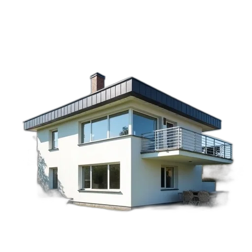 building, furniture, 3d render, photorealistic, concept art, pixel art, modern, two-story transparent PNG cut-out
