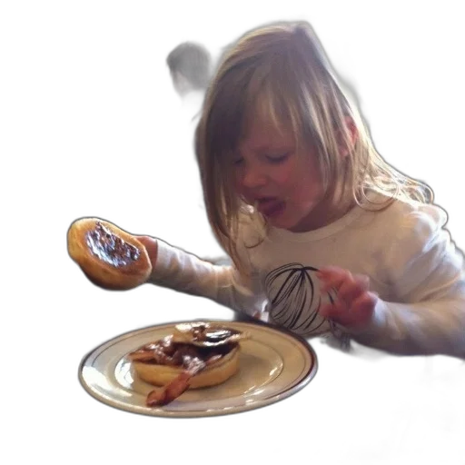 food, photorealistic, young, girl, eating, chocolate-covered, doughnut, restaurant transparent PNG cut-out