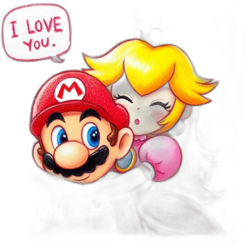 pixel art, concept art, pencil sketch, 3d render, mario, princess, peach, share transparent PNG cut-out