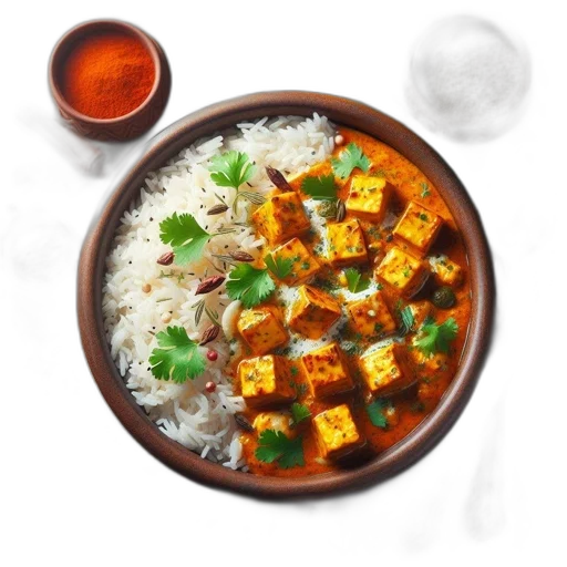 food, photorealistic, 3d render, vibrant, curry, dish, white, rice transparent PNG cut-out