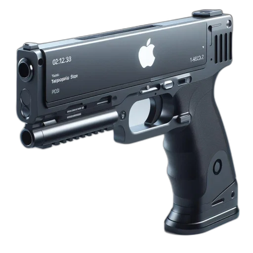 weapon, 3d render, unconventional, firearm, design, resembles, apple, product transparent PNG cut-out