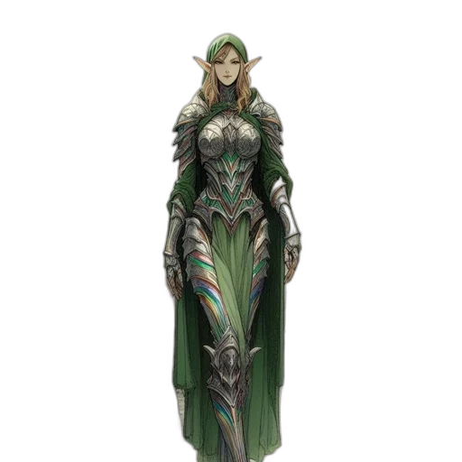 staff, sword, dress, concept art, fantasy art, pixel art, comic book art, green transparent PNG cut-out