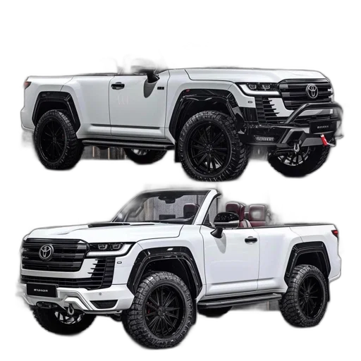 car, 3d render, concept art, photorealistic, two, white, pickup, trucks transparent PNG cut-out