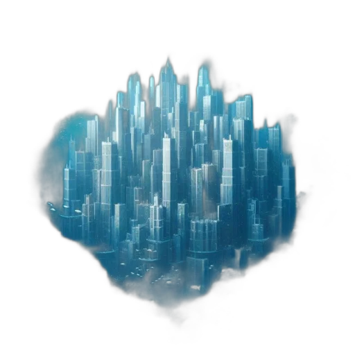 building, crown, 3d render, concept art, pixel art, photorealistic, fog, blue transparent PNG cut-out