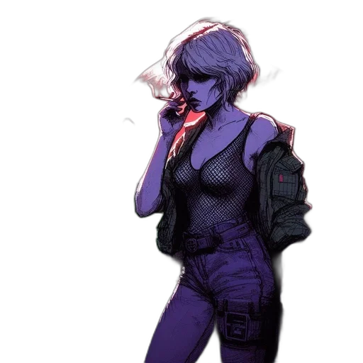 jacket, robot, dress, weapon, cyberpunk, concept art, pixel art, comic book art transparent PNG cut-out