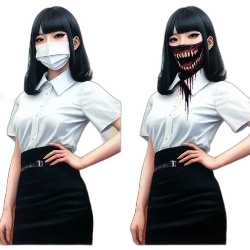 mask, concept art, 3d render, fantasy art, anime, monochrome, dark, two transparent PNG cut-out